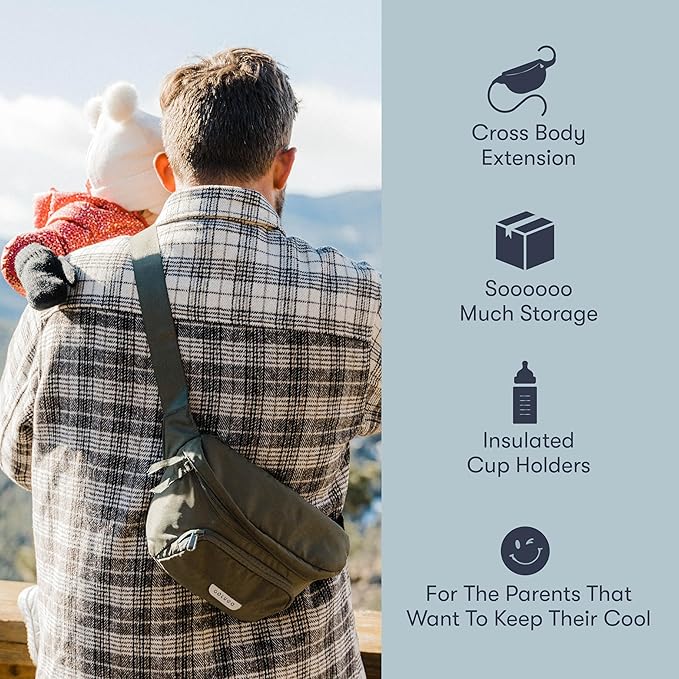 Colugo On-The-Go Stroller Organizer Insert with Zipper, Caddy with Cup Holder, Stroller Accessories for Parents specially designed to fit to your stroller with Non Slip Straps (Olive)