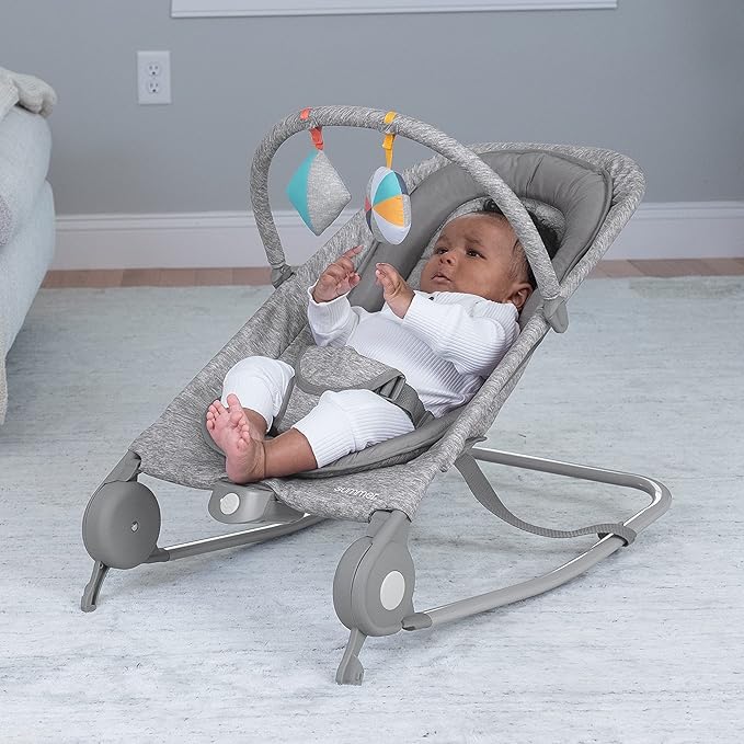 Summer Infant 2-in-1 Bouncer & Rocker Duo (Light Gray Tweed) Convenient and Portable Rocker and Bouncer for Babies Includes Soft Toys and Soothing Vibrations