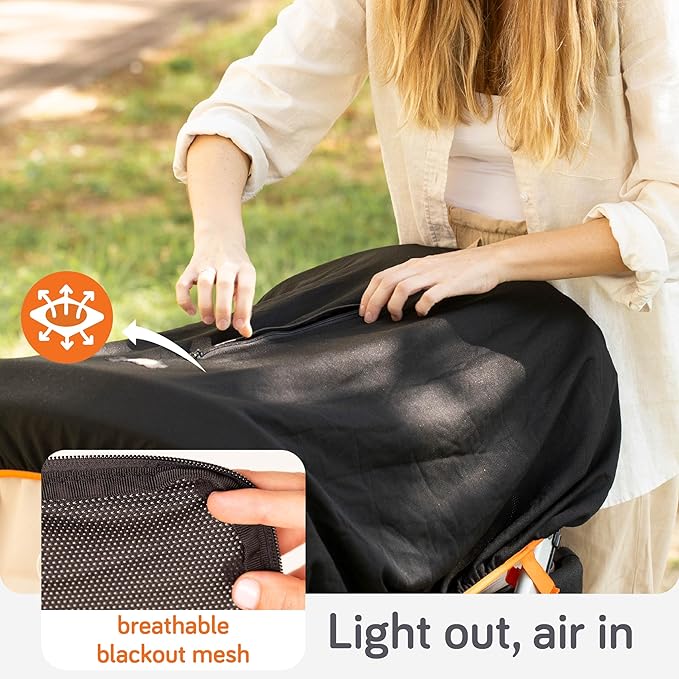 Baby Uma Stroller Sun Shade Cover - UPF 50+ Bassinet Stroller Cover, Baby Sun Protection, Breathable Blackout Mesh Baby Sun Shade, Stroller Shade Cover with Zip-up Window, 0-6 Months (+Travel Bag)
