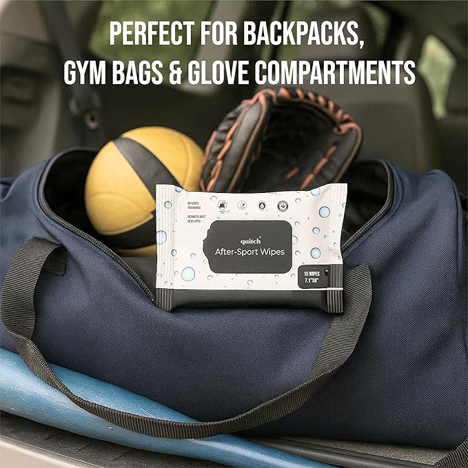 Quitch After-Sport Wipe Unscented Shower-Free Cloth for Kids & Baby, Rinse-Free Body-Wipe, Aluminum-Free Natural Deodorant, Non-Toxic Sensitive Skin Towelettes, Travel-Friendly, Back to School