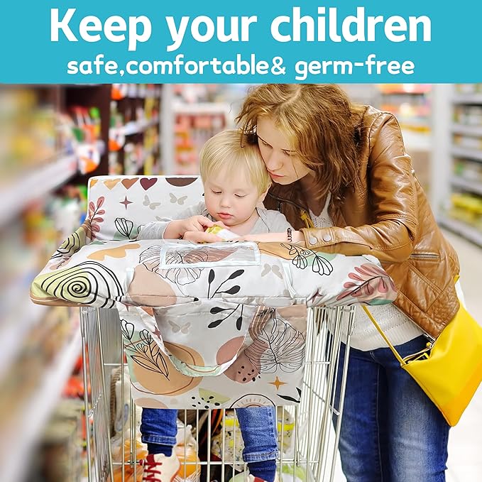 Shopping Cart Cover for Baby,2-in-1 Baby Cart Covers with Portable Cloth Bag Cart Seat Pad for Babies Grocery Cushion Cover Restaurant,Suitable for All Supermarkets and Restaurants