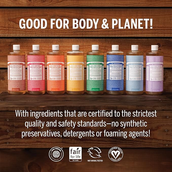 Dr. Bronner's Pure-Castile Magic Liquid Soap - Made with Regenerative Organic Certified Oils - 18-in-1 Uses for Face, Body, Hand Gentle on Baby & Sensitive Skin Body Wash Unscented,32oz