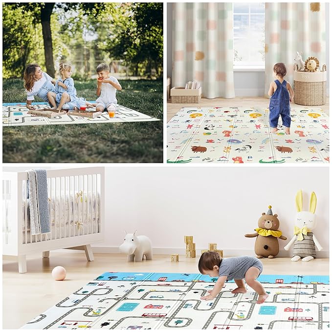 Foldable Baby Play Mat, Extra Large, Non-Toxic, Waterproof Activity Playmats for Babies, Education for Infant, Non-Slip Double Sided (79”x71” 0.4in Milky) Boys and Girls