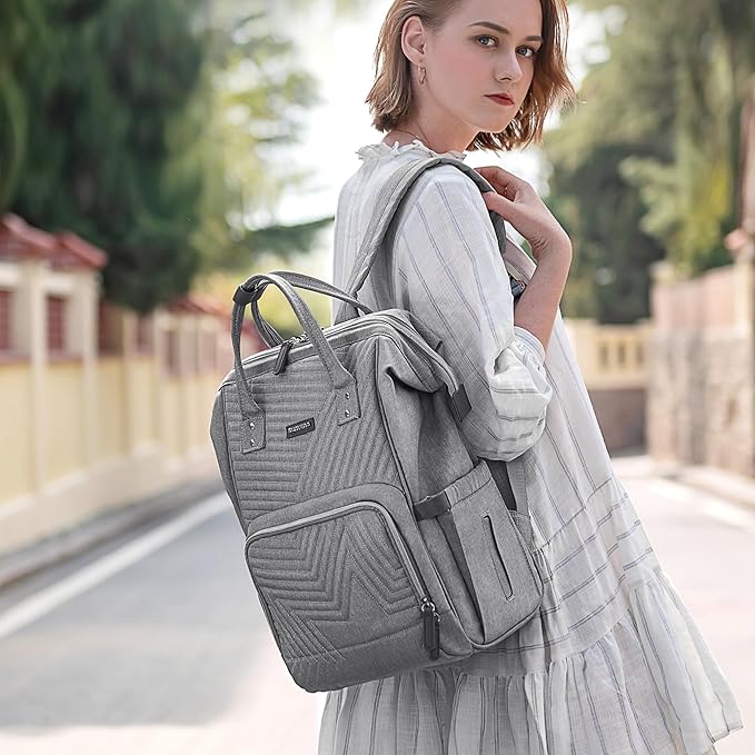 SUNVENO Diaper Bag Backpack Large Capacity Baby-Bag with Changing Pad & Stroller Clips Diaper-Backpack Travel Essentials Nappy Bag Organizer for Baby Care with USB Charging Port, Grey