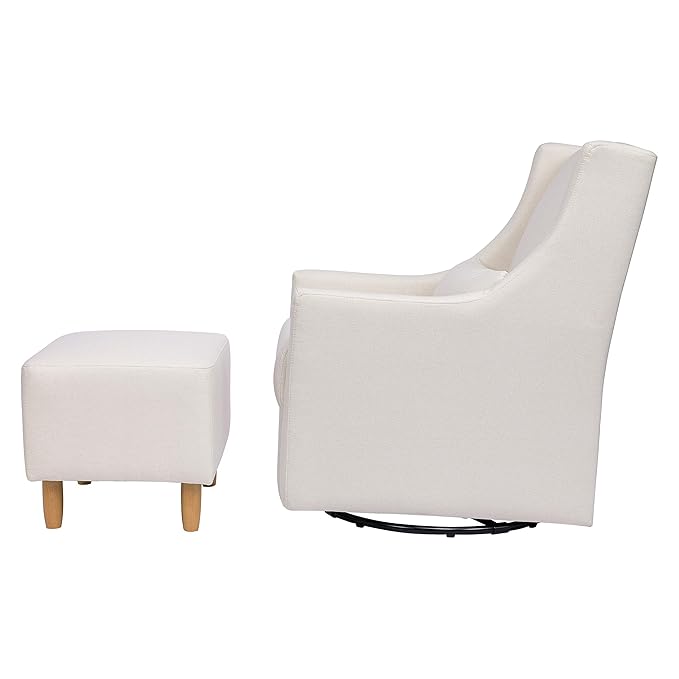 Babyletto Toco Upholstered Swivel Glider and Stationary Ottoman in Performace Cream Eco-Weave, Water Repellent & Stain Resistant, Greenguard Gold Certified