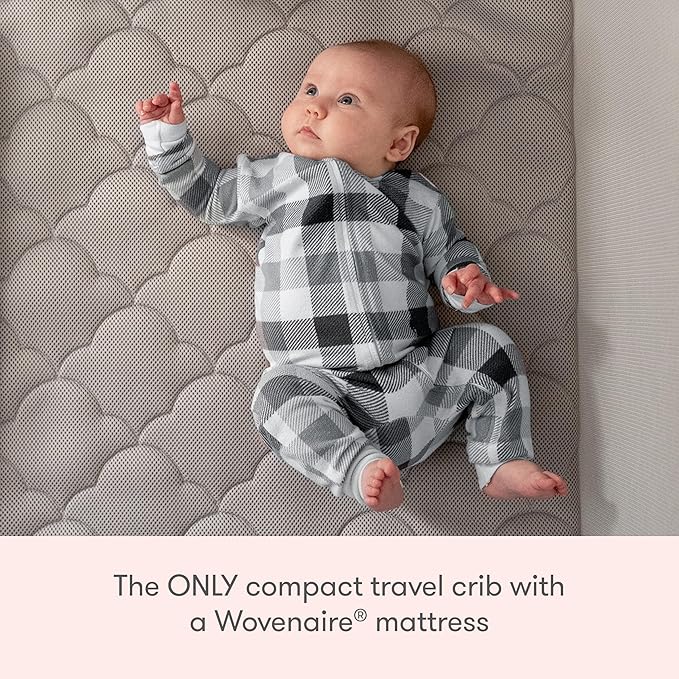 Newton Baby Compact Travel Crib & Play Yard | Breathable & Washable Mattress, Foldable Carry-On Size, Backpack Straps, Gray, Newton Bassinet Attachment NOT Compatible