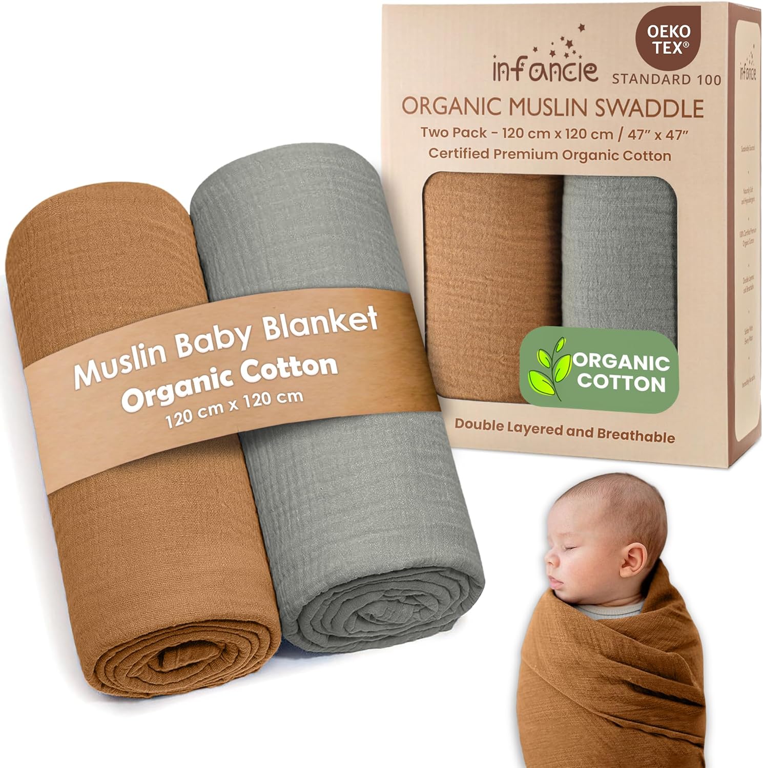 Soft and breathable baby blankets in neutral pastel colors folded neatly in a cozy nursery setting.