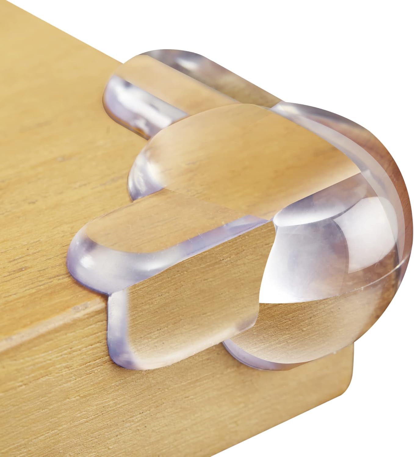 Soft foam edge and corner guards placed on a table and furniture edges for baby safety.