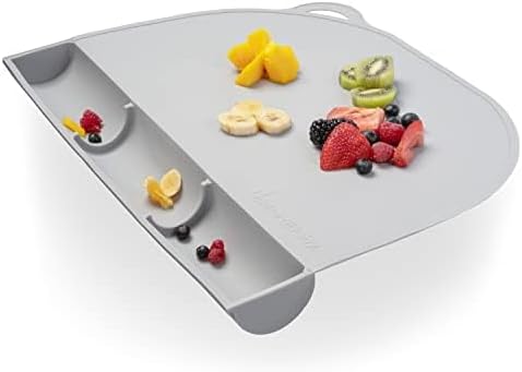 UpwardBaby Silicone Placemats for Toddlers - Gray, Food-Catching Rectangular - Non-Slip Suction Baby Eating Mat & Feeding Placemat, BPA-Free Dishwasher Safe