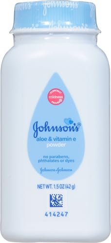 Johnson's Baby Naturally Derived Cornstarch Baby Powder with Aloe and Vitamin E for Delicate Skin, Hypoallergenic and Free of Parabens, Phthalates, and Dyes for Gentle Baby Skin Care, 1.5 oz