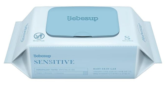 BEBESUP-Korea’s #1 Sensitive Baby Wipes -Hypoallergenic Water-based Unscented Alcohol-Free Extra-Thick Ｏrganic Superfood Extracts Plant- Based for sensitive skin Flip-Top (80 Count 1 Pack) Packs)