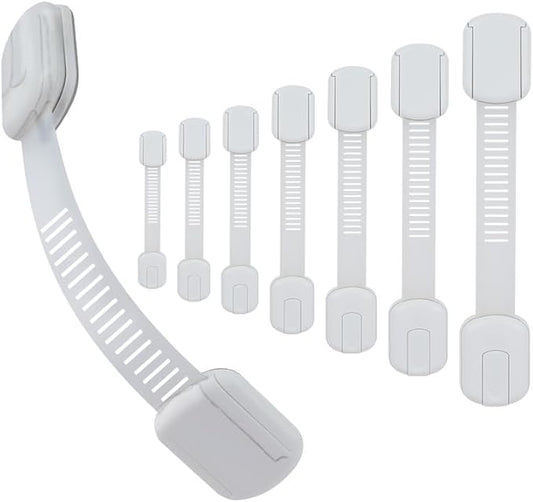8 Pack Vkania Baby Proofing Cabinet Strap Locks - Child Safety Drawer Cupboard Oven Refrigerator Adhesive Locks - Adjustable Toilets Seat Fridge Latches - Kids Proof Kit - No Drilling