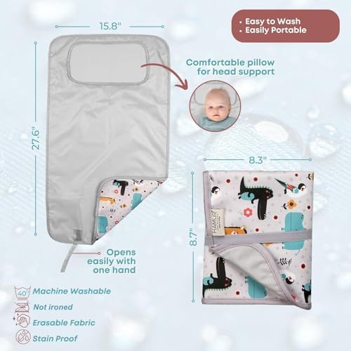 HAMUR HOME Portable Baby Changing Pad – Waterproof, Foldable & Lightweight Travel Mat – Soft & Machine Washable Diaper Changer – Compact & Durable (Animal)