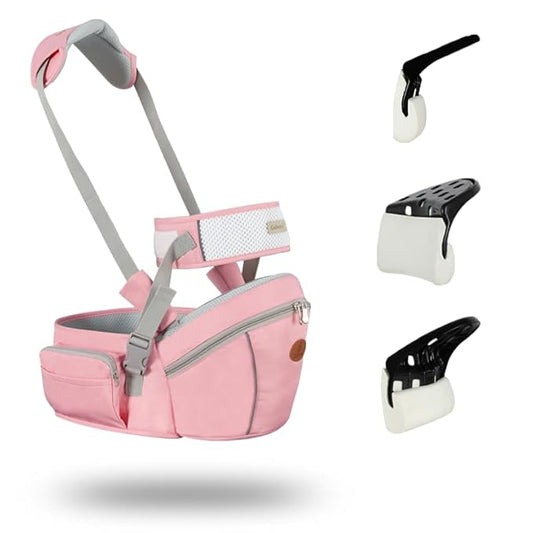 Baby Hip Seat Carrier Baby Waist Stool for Child Infant Toddler with Adjustable Strap Buckle Pocket Soft Inner Huge Storage (Pink)