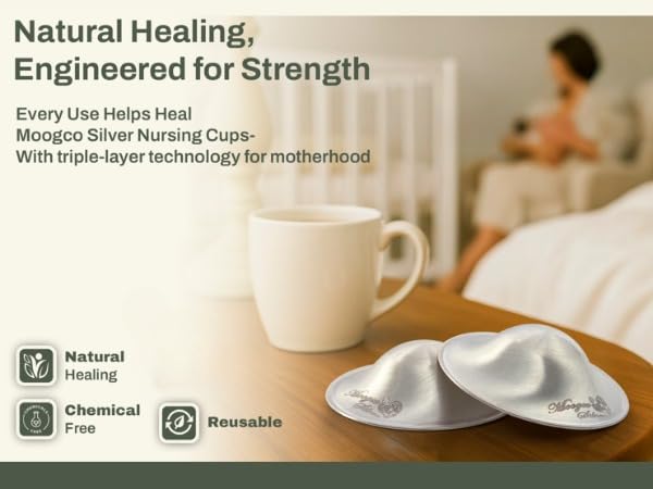 The Original Silver Nursing Cups - 925k Nipple Cups - Nipple Shield for Nursing Newborn - Silver Nipple Covers Breastfeeding - 925k (Tri-Laminate, Regular)