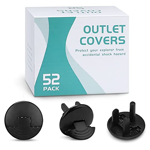 52 Pack Black Safety Outlet Covers Baby Proofing, Electrical Socket Outlet Plugs 3-Prong Child Proof for Kids House