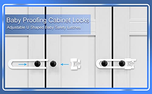 Vmaisi 10 Pack Baby Sliding Cabinet Locks - Adjustable U Shaped Child Safety Locks,Childproof Latches for Kitchen Bathroom Storage Cupboards Doors, Handles and Knobs White (10)