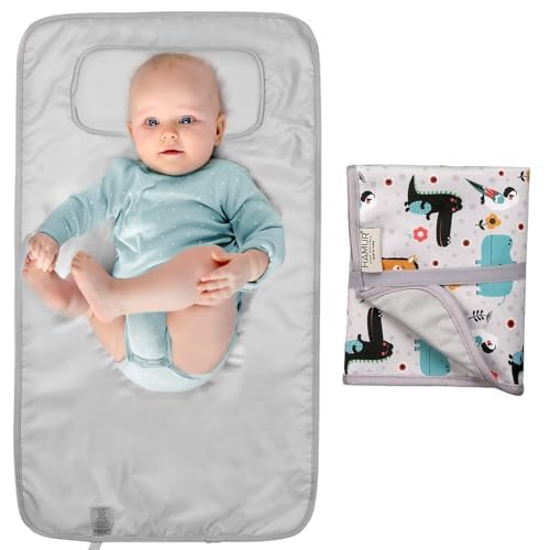 HAMUR HOME Portable Baby Changing Pad – Waterproof, Foldable & Lightweight Travel Mat – Soft & Machine Washable Diaper Changer – Compact & Durable (Animal)