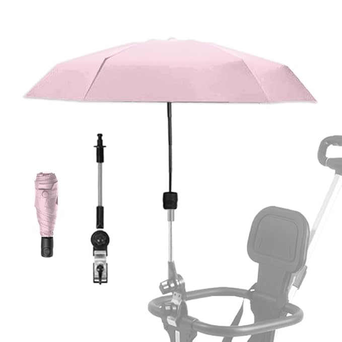 Adjustable Steering Angle, Clip-On All-Round Protection, Convenient and Lightweight, for Sun Protection Lightweight, Easy to Install, Stroller Umbrella, Baby Umbrella Stroller Accessory. (Pink)