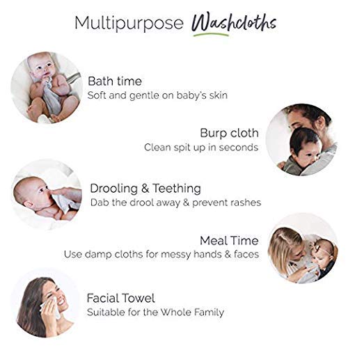 Sweet Child 8-Pack Baby Washcloths -Super Soft Rayon,Wash Cloths for Newborn,Infants and Kids, Bath Baby Towels, for Body and Face (Grey/White)