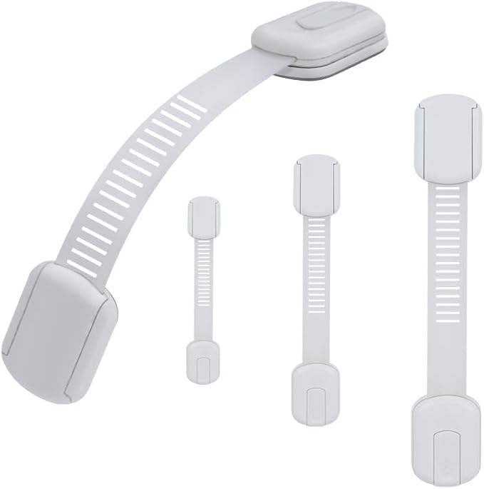 Child Proof Cabinet Locks - Cabinet Locks Baby Proofing with 3M Adhesives for Refrigerator, Oven, Cupboards, Toilet Seat - Adjustable,Easy Installation,No Drilling (4 Pack)