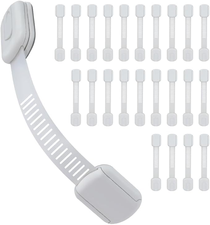 Child Proof Cabinet Locks - Cabinet Locks Baby Proofing with 3M Adhesives for Refrigerator, Oven, Cupboards, Toilet Seat - Adjustable,Easy Installation,No Drilling (24 Pack)