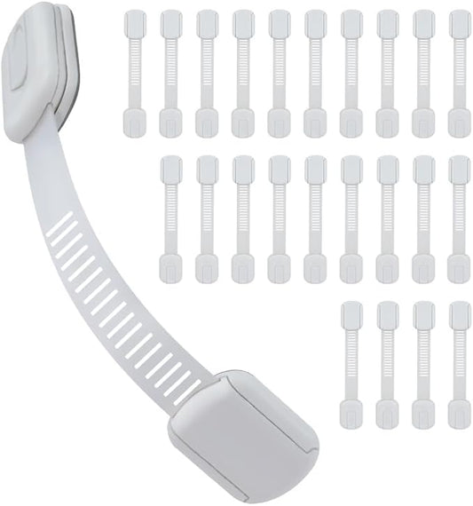 Child Proof Cabinet Locks - Cabinet Locks Baby Proofing with 3M Adhesives for Refrigerator, Oven, Cupboards, Toilet Seat - Adjustable,Easy Installation,No Drilling (24 Pack)