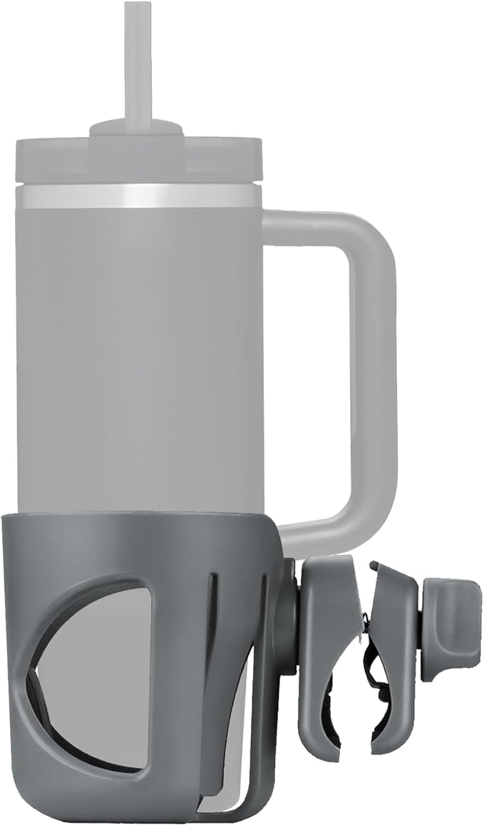New Stroller Cup Holder for Stanley Quencher H2.0 (30 & 40 Oz. Models), Also Compatible with Stanley IceFlow (20 & 30 Oz. Models) - Gray