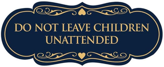 Signs ByLITA Designer Do Not Leave Children Unattended Sign(Navy Blue/Gold) - Medium