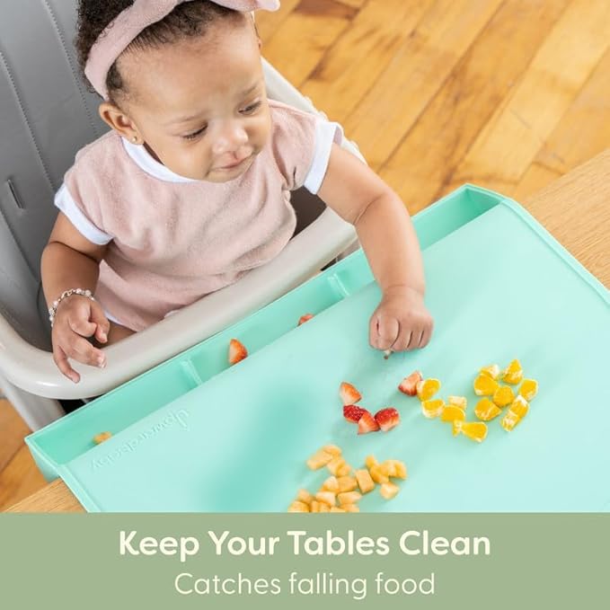 UpwardBaby Silicone Placemats for Toddlers - Food-Catching, Mint - Toddler Placemat with Food Catcher & Suction - Portable Table Mat for Baby - Non-Slip, Dishwasher Safe, BPA-Free