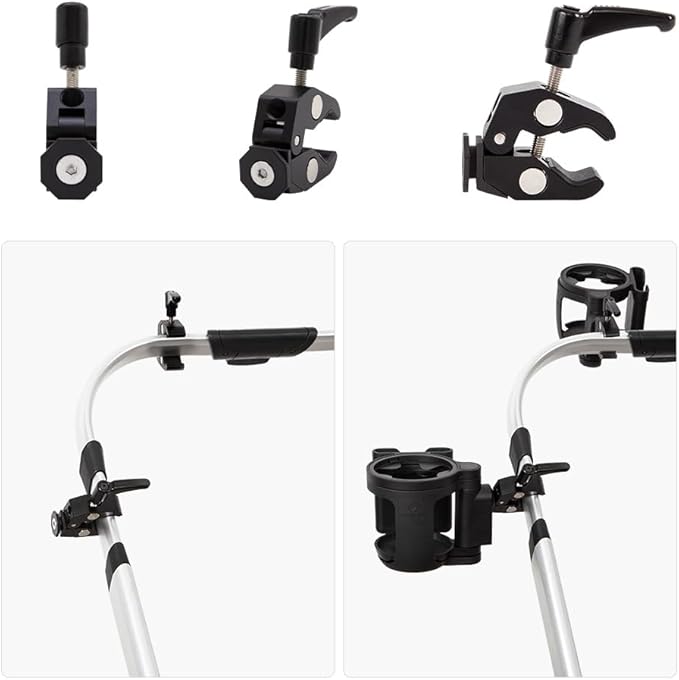 HOUSBAY Universal Stroller Cup Holder with Phone Holder, 3-in-1 Cup Holder - Large Caliber, Milk Bottle & Drink Holder