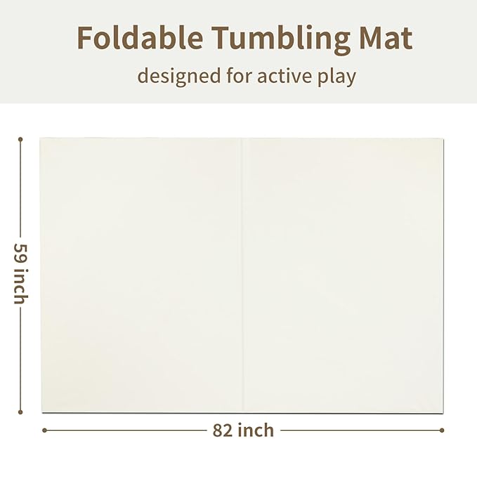 Large Vegan Leather Baby Play Mat for Floor,1.3"Thick Foam 59x82 Foldable Waterproof Kids Play Mat,Stylish and Just Wipe-Clean Playmat for Baby Play on Floor (Beige)