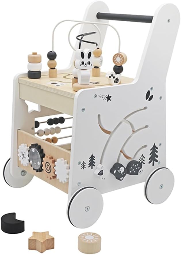 Wooden Baby Walker - 5in1 Montessori Activity Cubes, Baby Push Walker for Toddler, 1+ Year Old Boy Girl | Sorting & Stacking Toys, Bead Mazes & Counting Toys