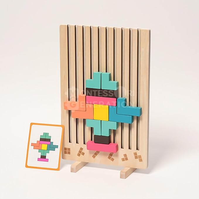 Wooden Stacking Puzzle Toy, 3D Wooden Montessori Brain Blocks, Interactive Educational Giant Russian Block Board Game for Kids Ages 3-6, Learning Toys for Family Activities & Home Decor (2PCS)