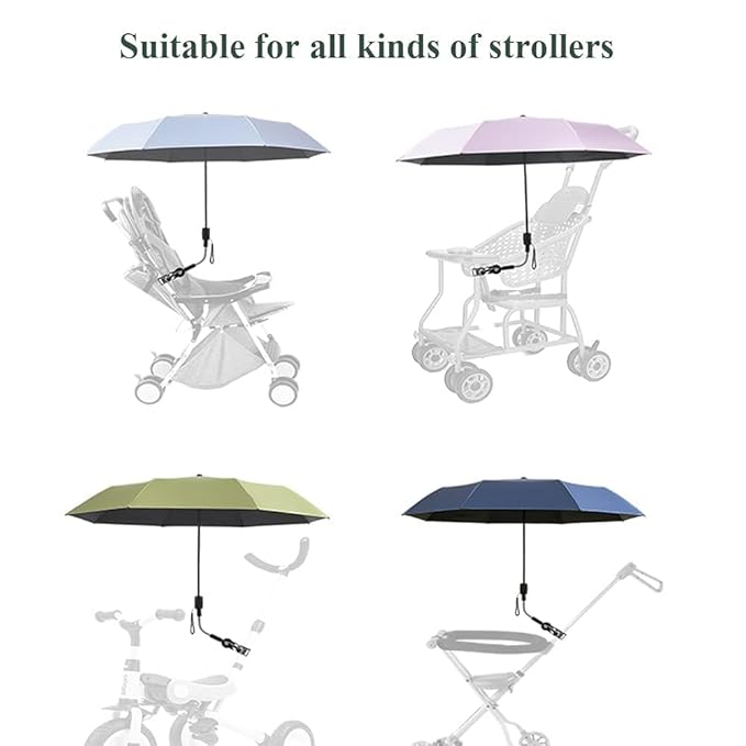 Universal Baby Stroller Sun Protection Parasol, with Umbrella Clip Fixing Device, UPF 90+ UV Protect Pushchair Sun Parasol (Black)