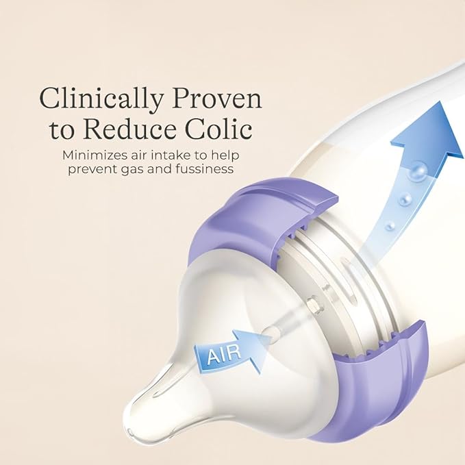 Lansinoh Anti-Colic Baby Bottles for Breastfeeding Babies, 8 Ounces, 3 Count, Includes 3 Medium Flow Nipples, Size M