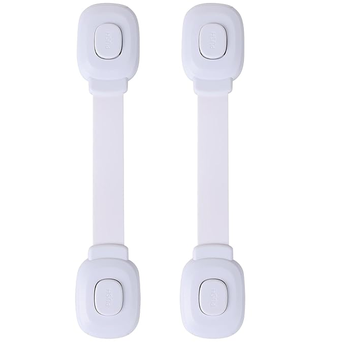Fursafe&Q Baby Cabinet Locks, Child Safety Cabinet Proofing -Child Safety Strap Locks Adhesive Drawer Fridge Ovens Door Toilet Latches No Drill Multi-Purpose for Furniture Kitchen Lock (White, 2Pack)