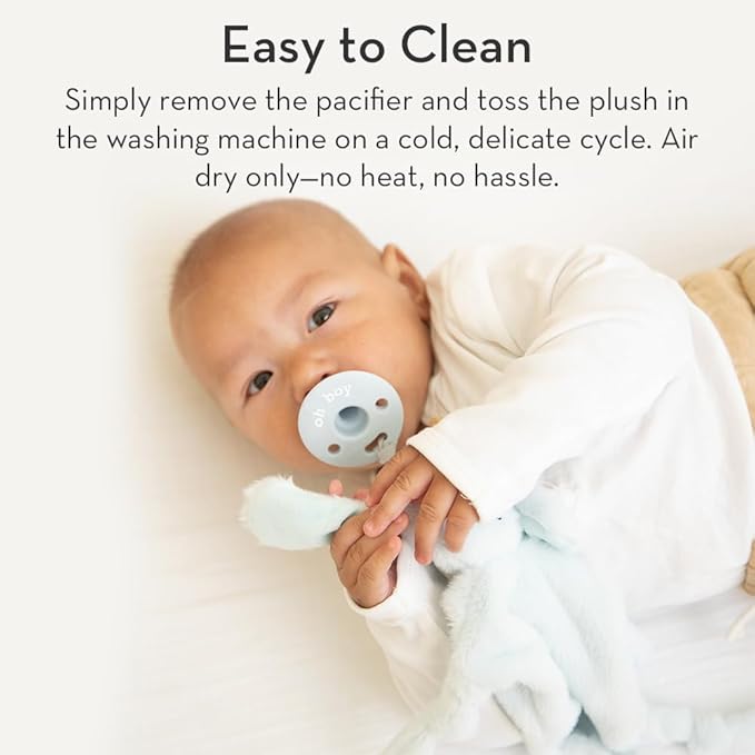 Pacifier Holder with Detachable Pacifier by Bella Tunno, Soft Animal Lovey Snuggle Toy Attaches to Teethers, Baby Gift for Newborn Boys and Girls, Babies 0+ Months, Bunny