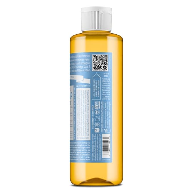 Dr. Bronner's Pure-Castile Magic Liquid Soap (Baby Unscented, 8 Ounce)- Made with Regenerative Organic Certified Oils, For Face, Body Wash, Baby Soap, Sensitive Skin, No Added Fragrance, Vegan