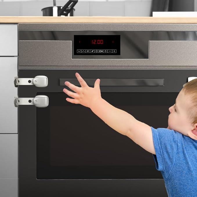 5 Pack Child Proof Refrigerator Lock, QYESWHSR Fridge Locks for Kids with Sticky Adhesive Pads, Child Safety Locks for Doors, RV Refrigerator, Oven Lock Child Safety Baby Cabinet Locks (Oven-Gray)