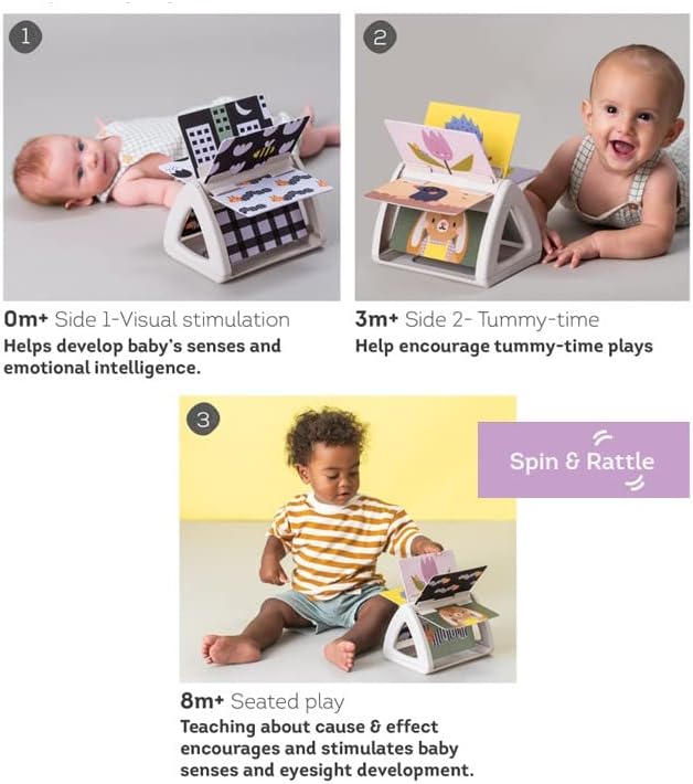Taf Toys Infant Tummy-time High Contrast rattling Activity Book with Art Cards for Baby, Baby Product for Newborn Educational Toys for 3 Essentials Developmental Learning Stages