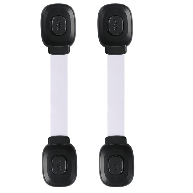 Fursafe&Q Baby Cabinet Locks, Child Safety Cabinet Proofing -Child Safety Strap Locks Adhesive Drawer Fridge Ovens Door Toilet Latches No Drill Multi-Purpose for Furniture Kitchen Lock (WB, 2Pack)