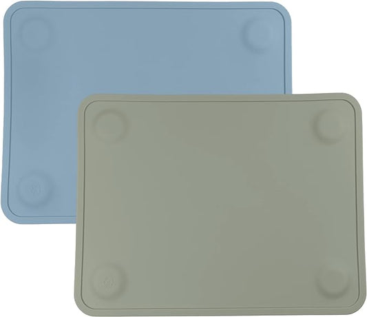WeeSprout Silicone Suction Placemats for Babies, Toddlers & Kids, Durable Food Grade Silicone with Non-Slip Suction, Dishwasher Safe, for Dining Table & Restaurants + Travel Case, 2 Pack