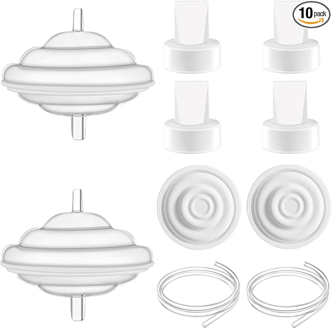 10pcs Pump Parts Set, 2pc Backflow Protector 2pcs Tubing 2pcs Membrane and 4pcs Duckbill Valves, Replacement Breast Pump Parts for Spectra S1/S2/9 Plus