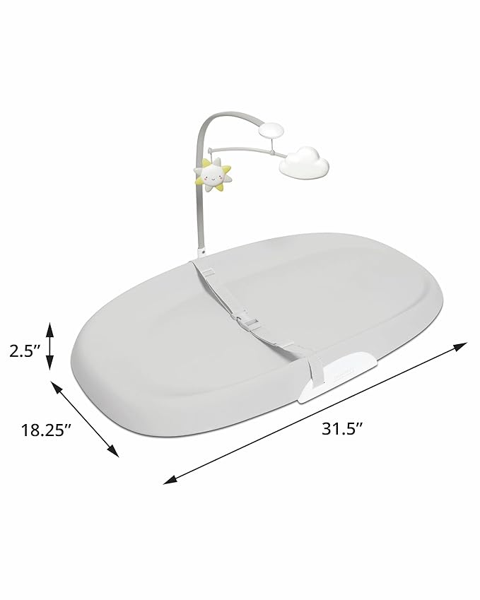 Skip Hop Baby Changing Pad Nursery Style Wipe-Clean Contoured with Cushioned Foam, Non-Skid Base, Built-in Safety Belt & Tuck-Away Toy Bar, Oat