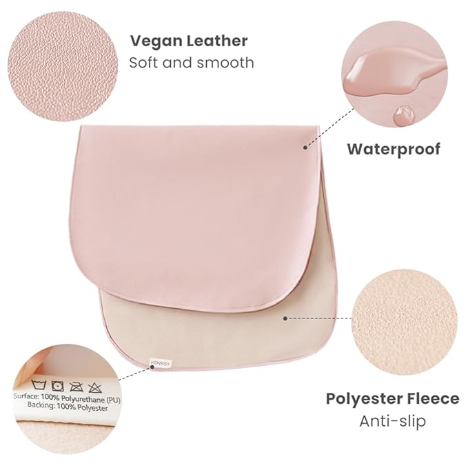 Konssy Faux Leather Baby Changing Mat, Waterproof, Wipeable & Portable Diaper Changing Pad for Travel or Home, Fits Perfectly in Diaper Bag, 30 x 17 inche (Blush,Beige)