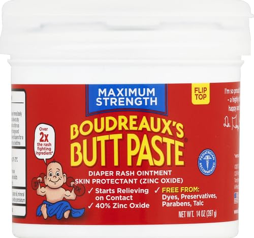 Boudreaux's Butt Paste Maximum Strength Diaper Rash Cream, Ointment for Baby, 14 oz Flip-Top Jar (Pack of 2)