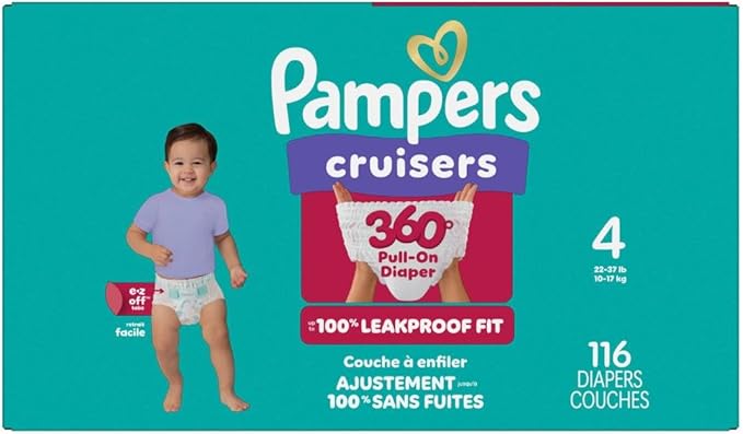 Pampers Diapers - Cruisers 360 - Size 4, 116 Count, Babyproof up to 100% Leakproof Pull-On Diaper