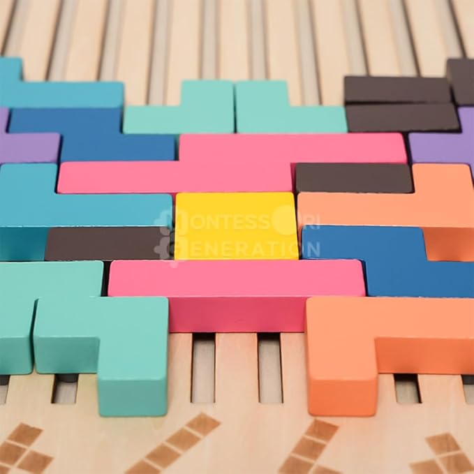 Wooden Stacking Puzzle Toy, 3D Wooden Montessori Brain Blocks, Interactive Educational Giant Russian Block Board Game for Kids Ages 3-6, Learning Toys for Family Activities & Home Decor (2PCS)