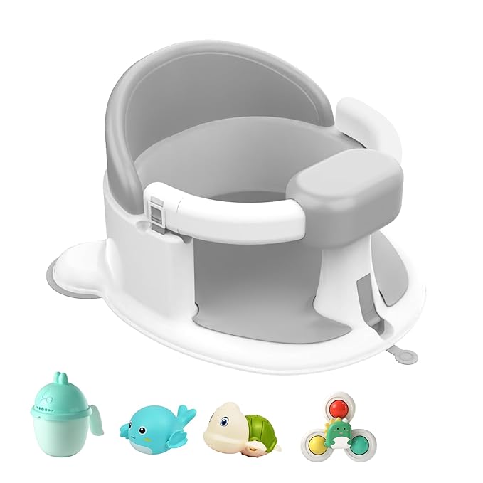 Baby Bath Seat for Babies 6 Months & Up, 360°Protection Bath Seats for Babies Sitting Up, Lockable Armrests, Non-Slip Comfortable Toddler Bath Seat with Soft Cushion